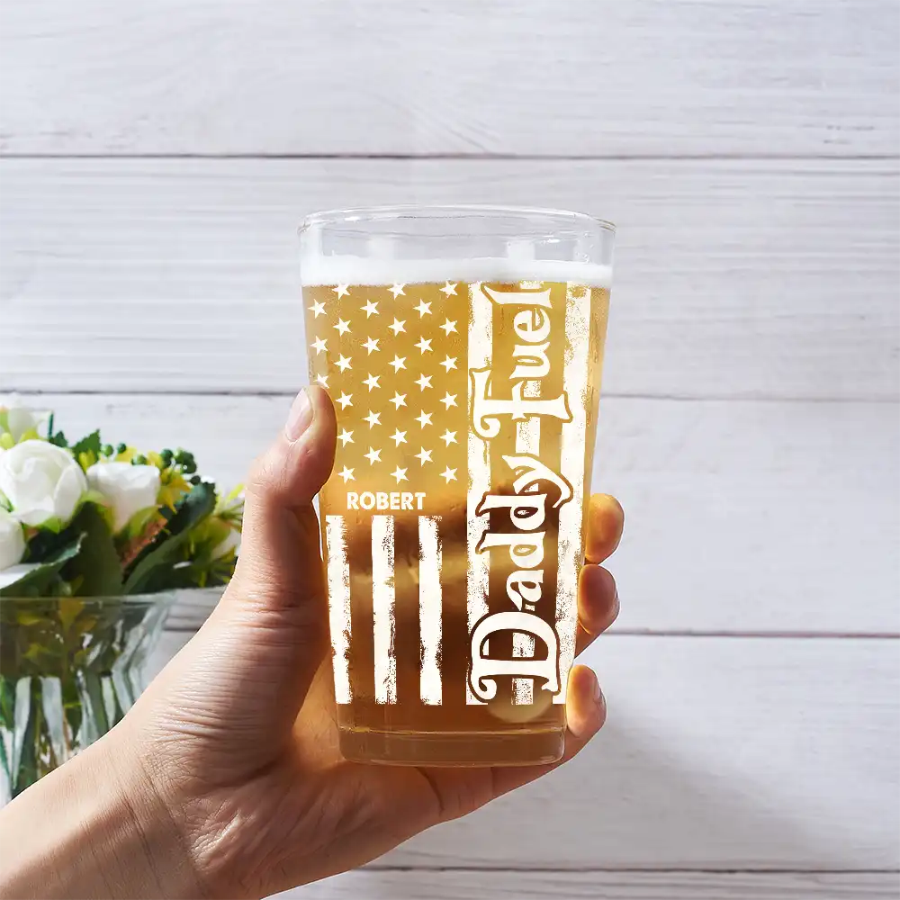Dad Fuel Stars And Stripes Funny Daddy - Personalized Beer Glass - Image 4