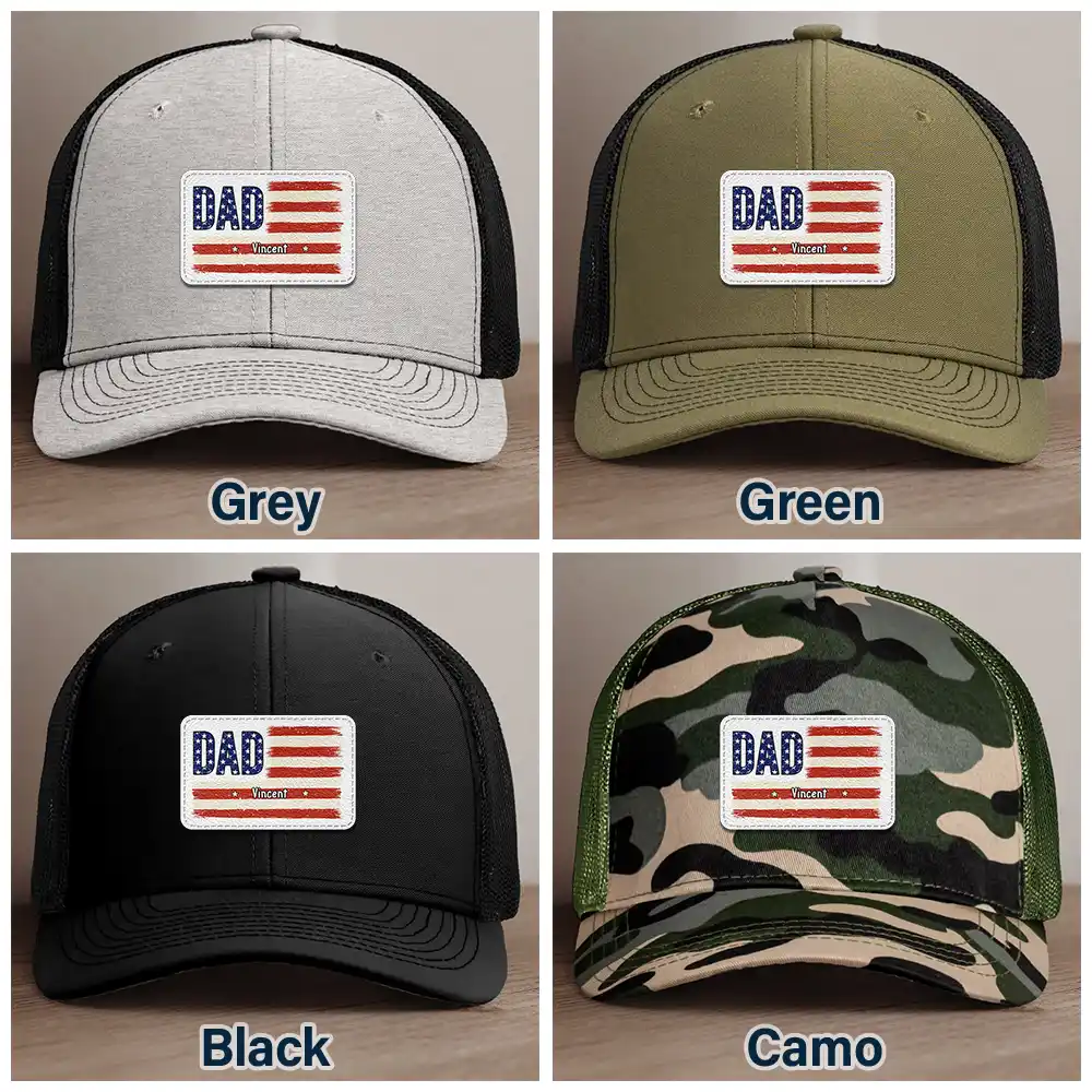 Dad Grandpa America Flag Brush Stroke - Personalized Leather Patch Hat - Image 6