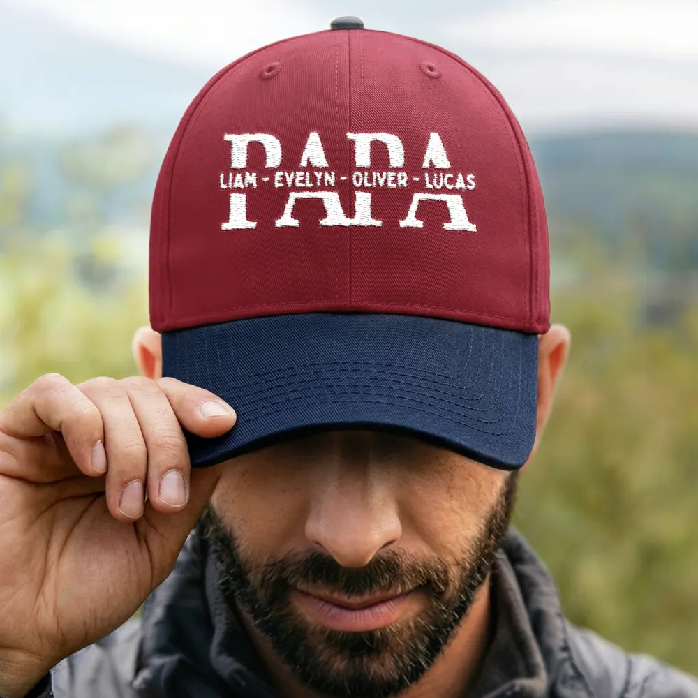 Dad Grandpa Custom Kid Names - Personalized Embroidered Two Tone Cap - Image 4