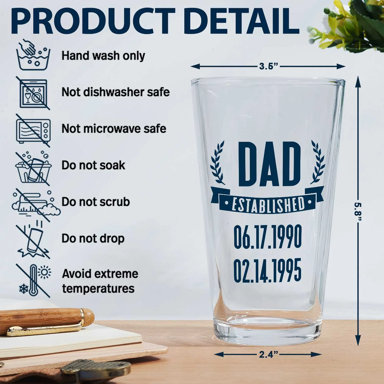 Dad Grandpa Established - Gift For Father, Grandfather, Husband - Personalized Beer Glass - Image 5