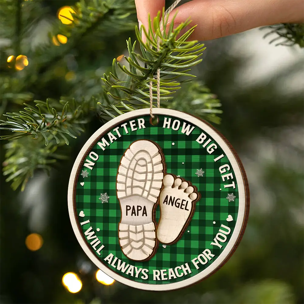 Dad Grandpa Footsteps No Matter How Big We Get - Personalized 2-Layered Wooden Ornament - Image 2