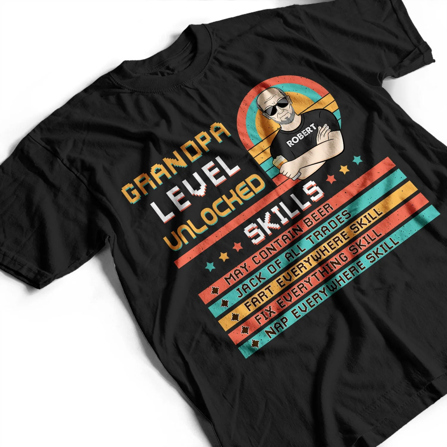 Dad Grandpa Level Unlocked - Gift For Father And Grandfather - Personalized Custom T Shirt - Image 3