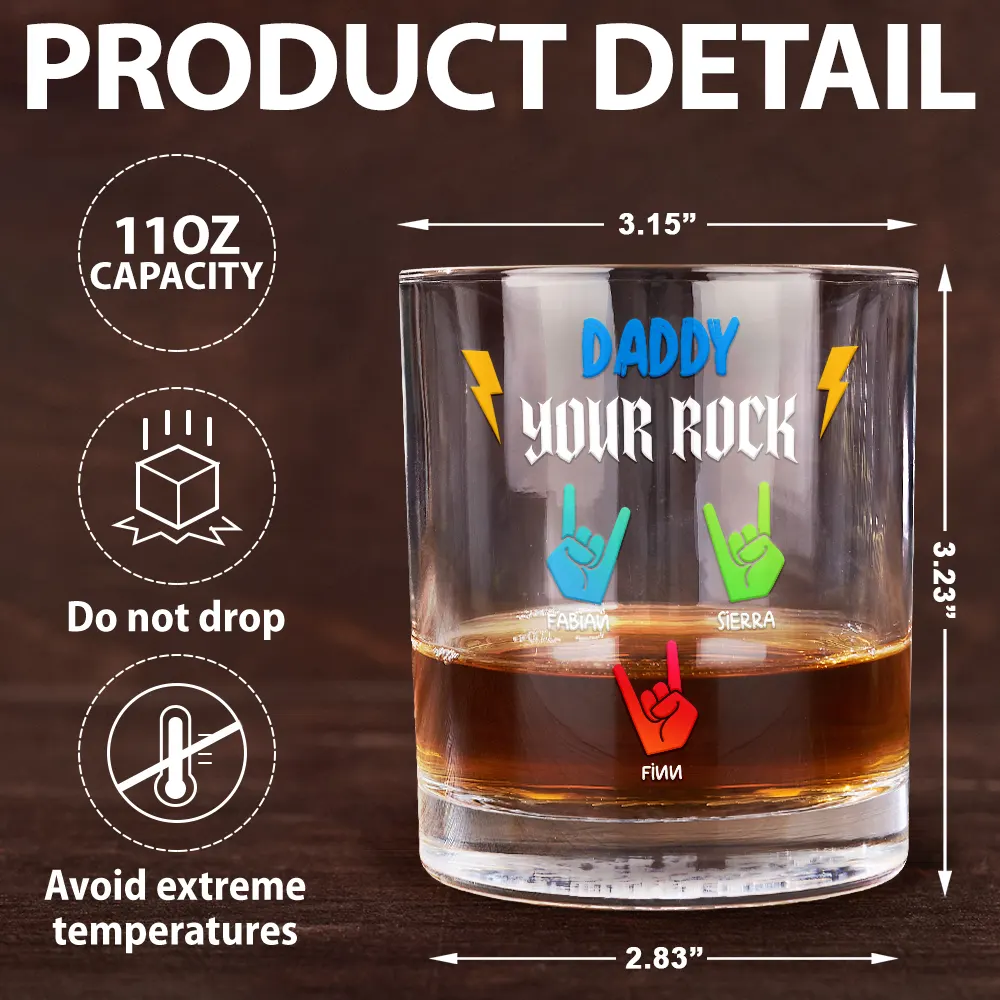 Dad Grandpa Papa You Rock Hands Down For The Best - Personalized Whiskey Glass - Image 5