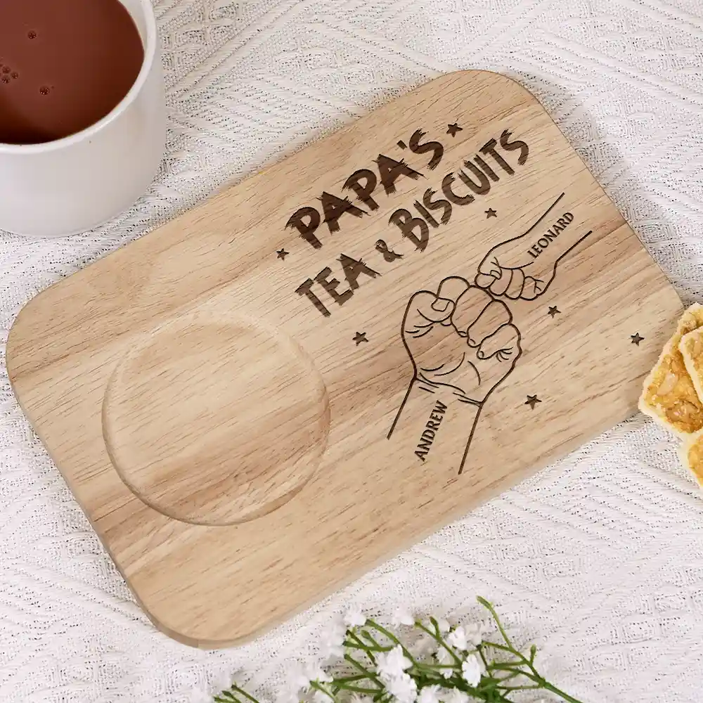 Dad Grandpa Tea And Biscuits - Personalized Serving Board With Cup Holder - Image 2