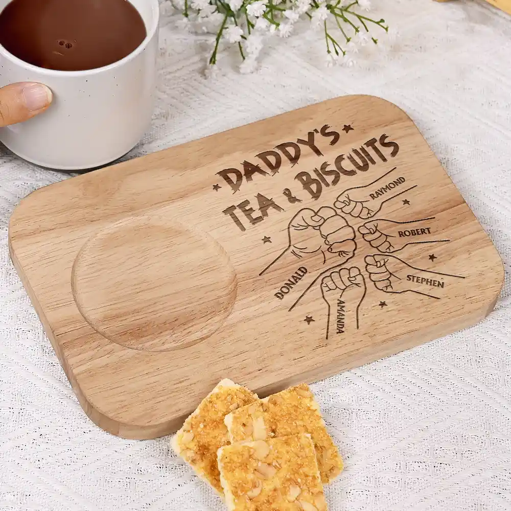 Dad Grandpa Tea And Biscuits - Personalized Serving Board With Cup Holder - Image 4