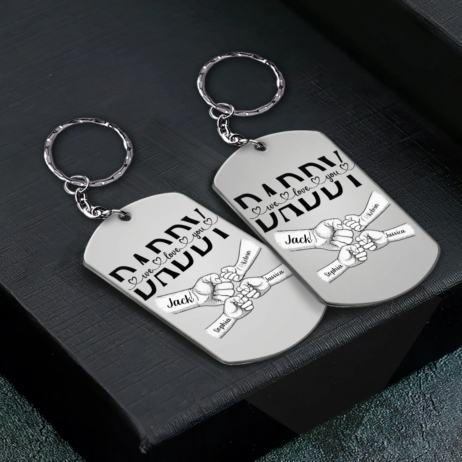 Dad Grandpa We Love You Fist Bump - Gift For Father, Grandfather - Personalized Aluminum Keychain - Image 2