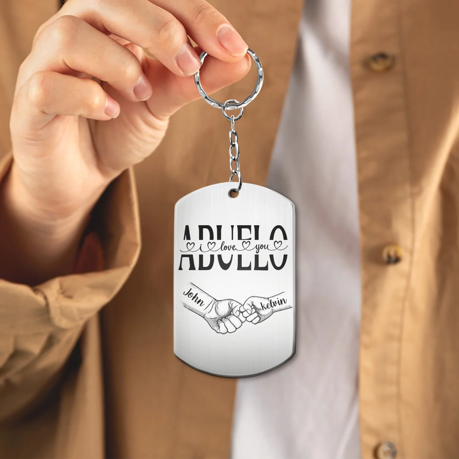 Dad Grandpa We Love You Fist Bump - Gift For Father, Grandfather - Personalized Aluminum Keychain - Image 4
