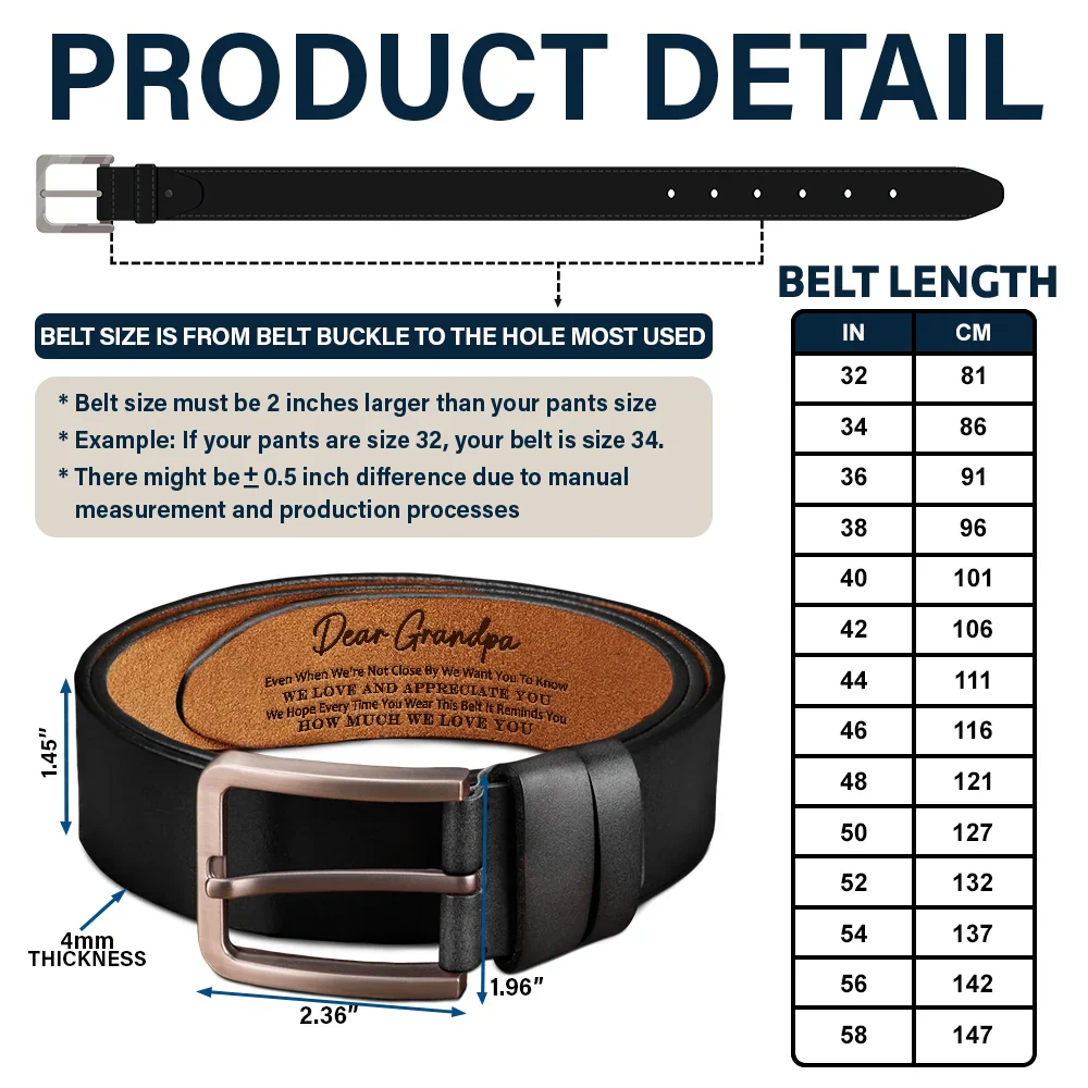 Dad It Reminds You How Much We Love You - Personalized Engraved Leather Belt - Image 5