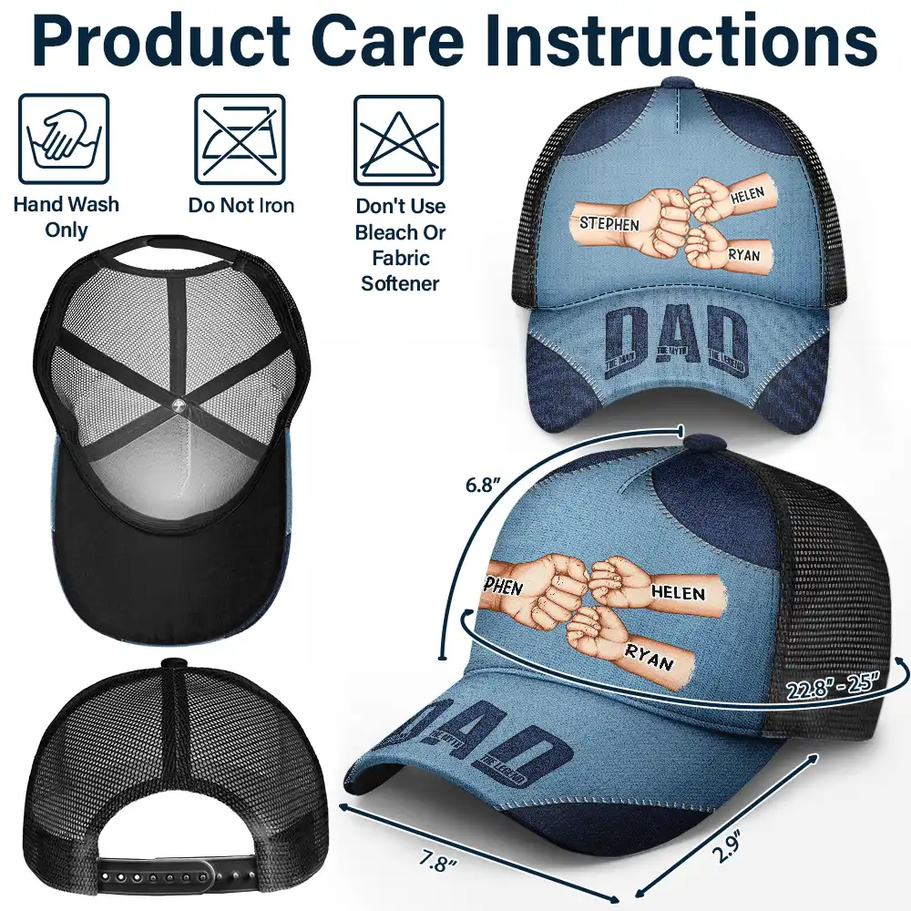 Dad Kid First Bump The Man The Myth The Legend - Personalized Mesh-back Casual Cap - Image 4
