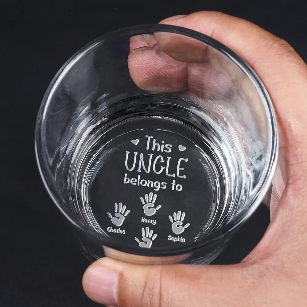 Dad Kid Handprints This Papa Belongs To - Personalized Engraved Whiskey Glass - Image 4