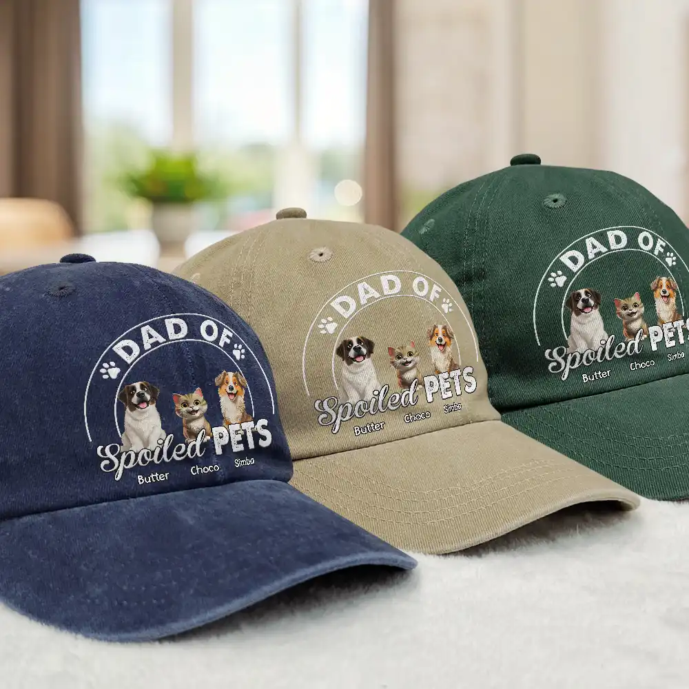 Dad Of A Spoiled Dog - Personalized Vintage Washed Denim Cap - Image 3