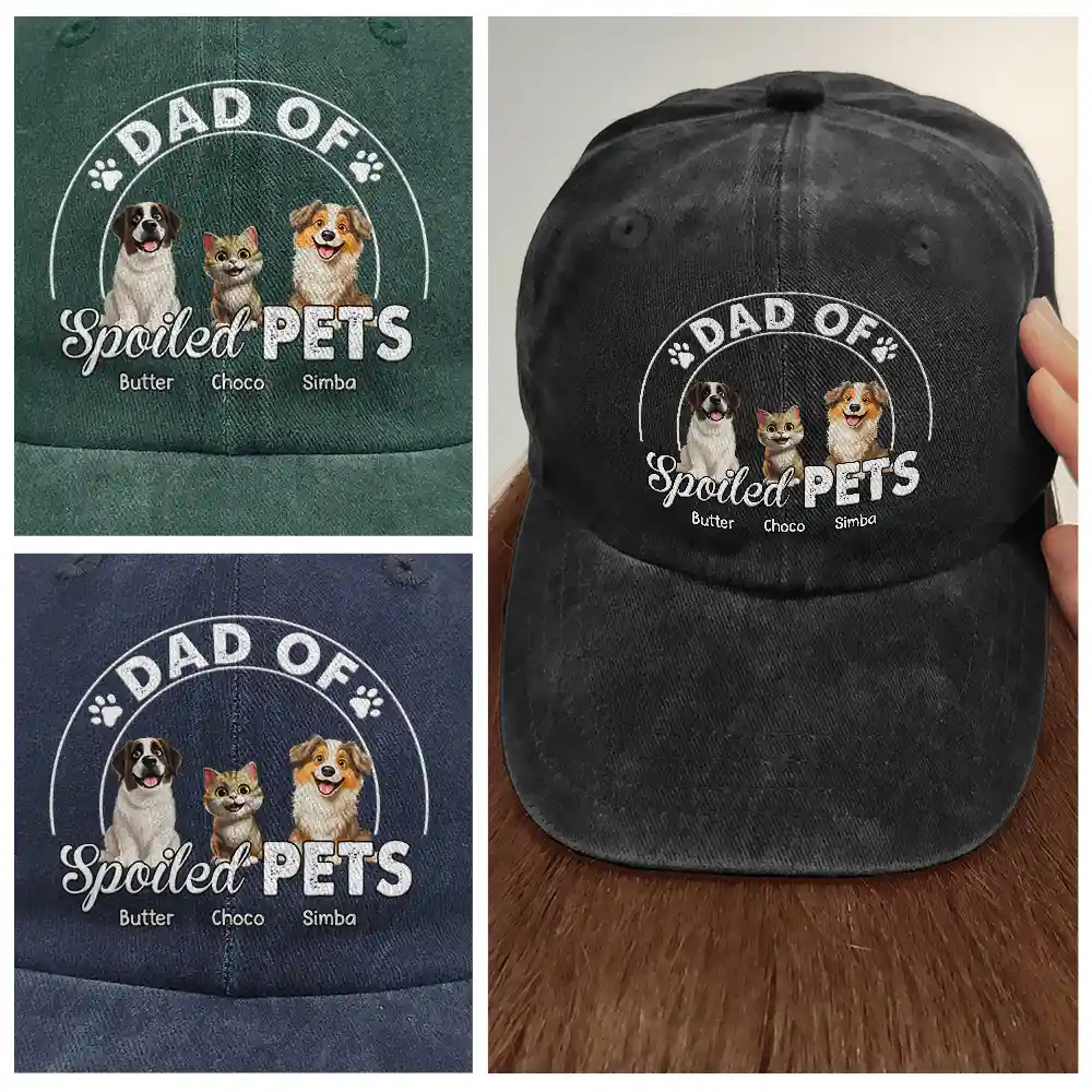 Dad Of A Spoiled Dog - Personalized Vintage Washed Denim Cap - Image 4