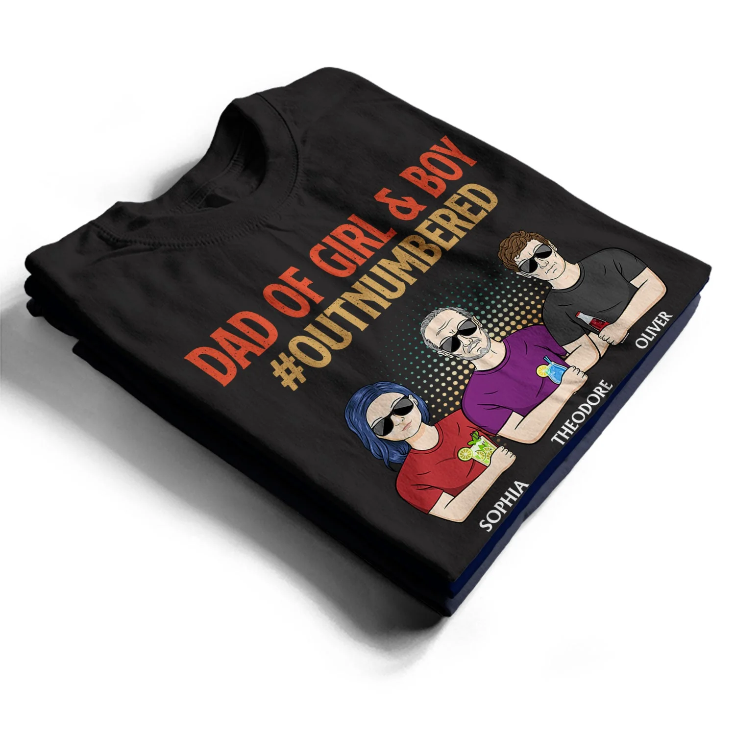 Dad Of Girls Outnumbered - Father Gift - Personalized Custom T Shirt - Image 2