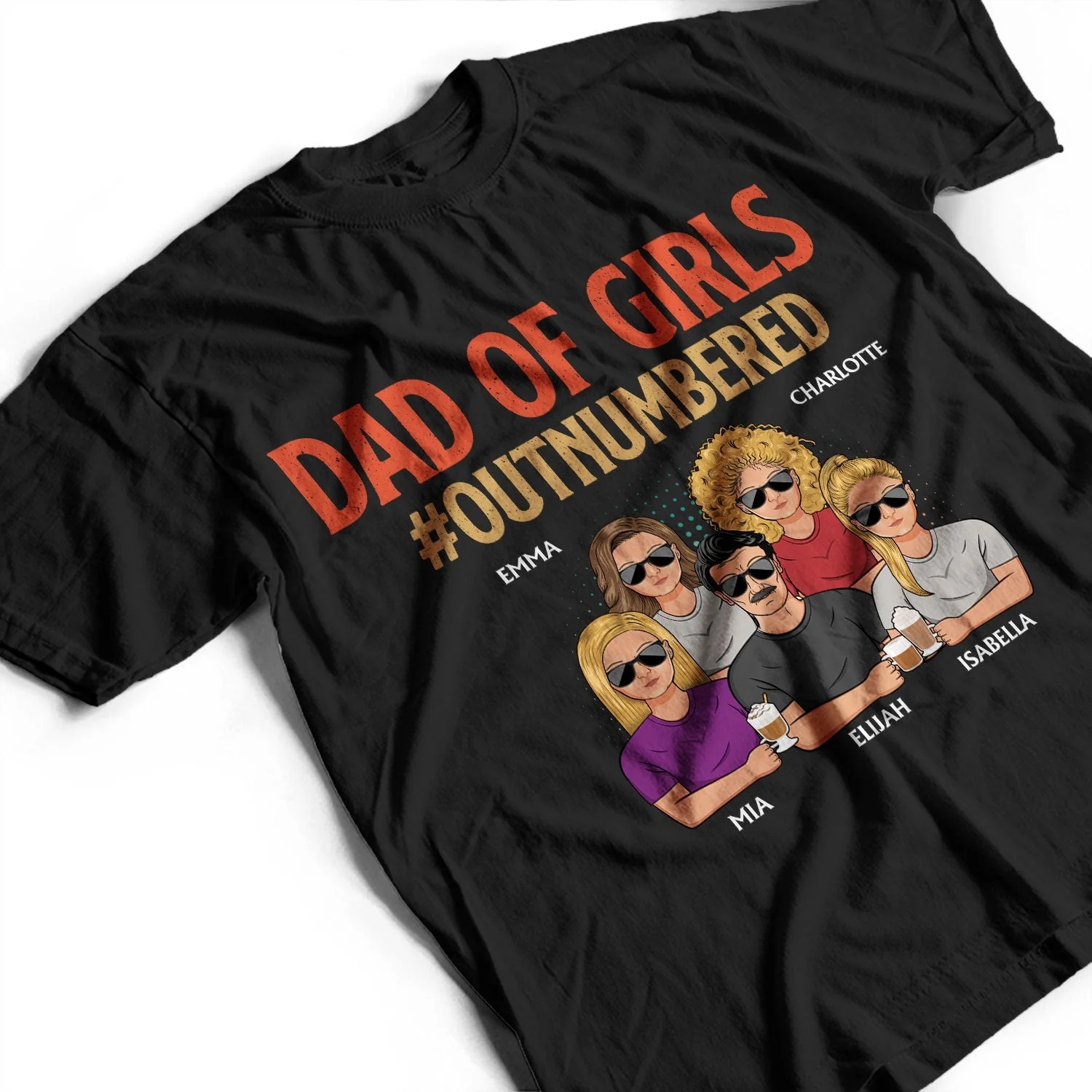 Dad Of Girls Outnumbered - Father Gift - Personalized Custom T Shirt - Image 3
