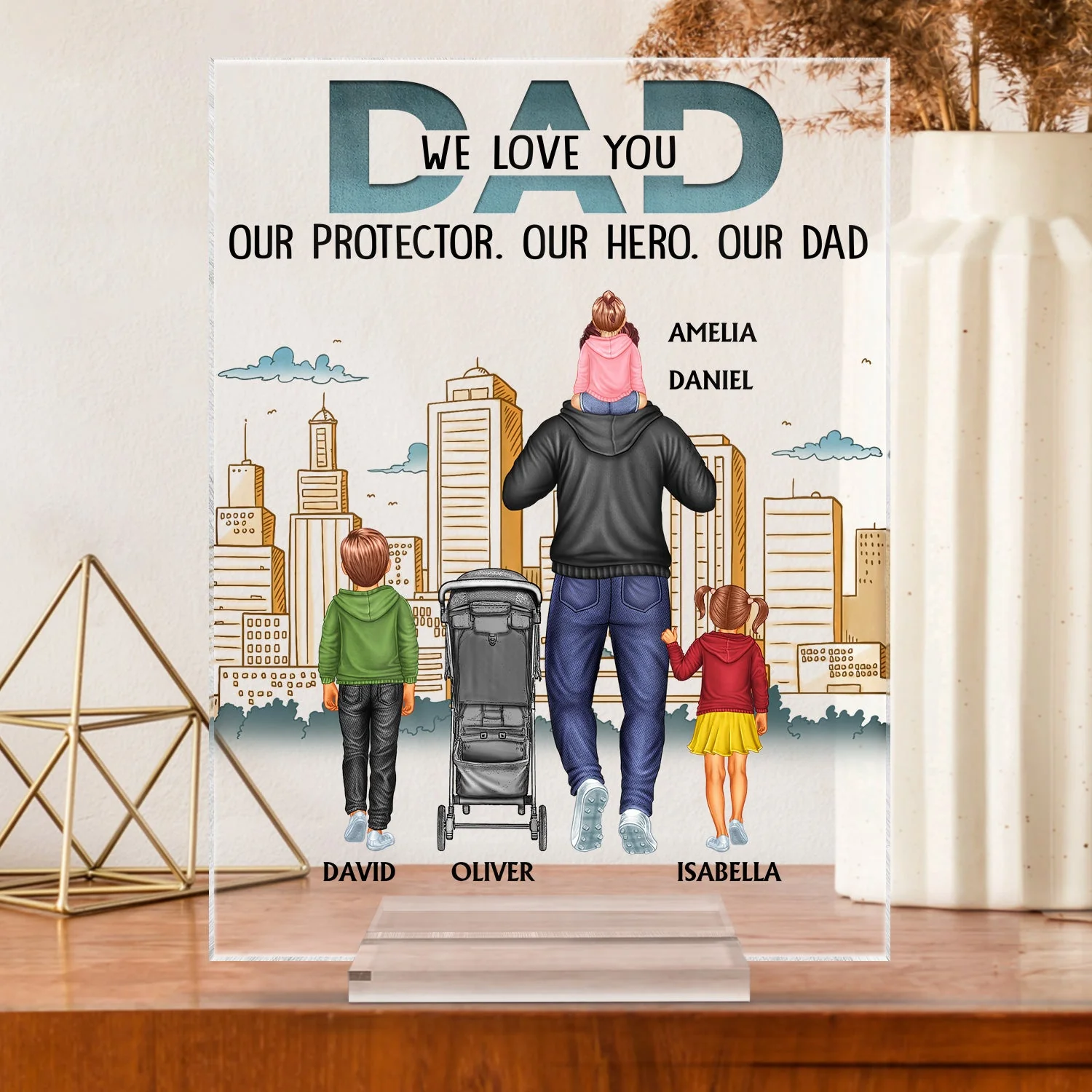 Dad Our Protector Our Hero Our Dad - Birthday Gift For Father, Family - Personalized Custom Vertical Rectangle Acrylic Plaque - Image 3