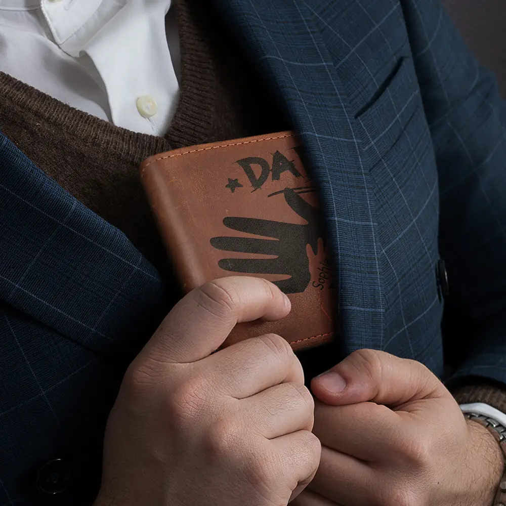 Dad Papa Grandpa Hand In Hand No Matter How Big We Get - Personalized Engraved Leather Wallet - Image 4