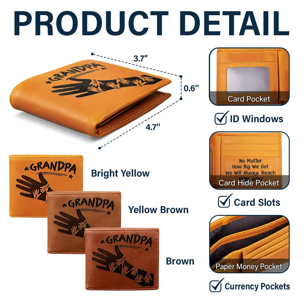 Dad Papa Grandpa Hand In Hand No Matter How Big We Get - Personalized Engraved Leather Wallet - Image 5