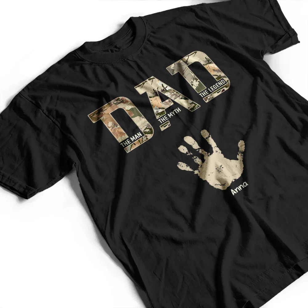 Dad Papa The Man Myth Legend Kid Handprint - Personalized T Shirt - Image 3