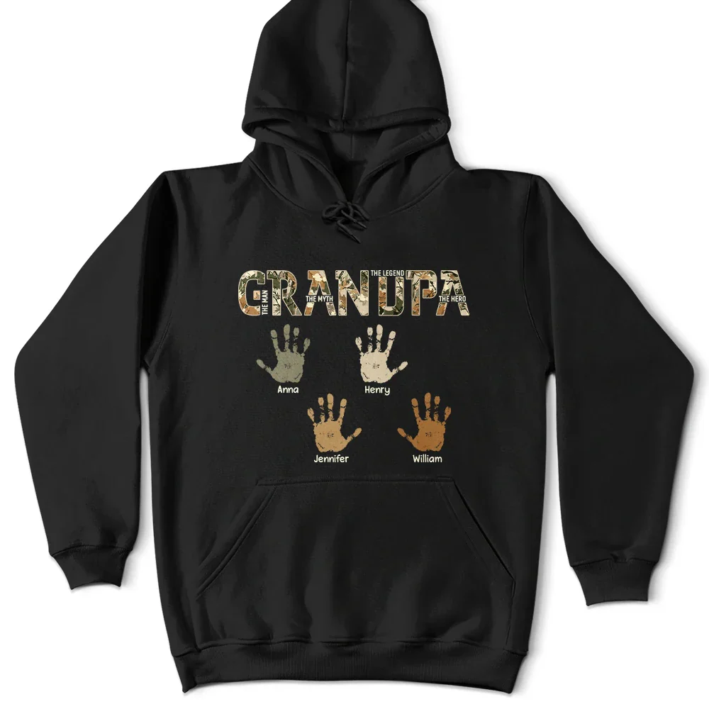 Dad Papa The Man Myth Legend Kid Handprint - Personalized T Shirt - Image 4