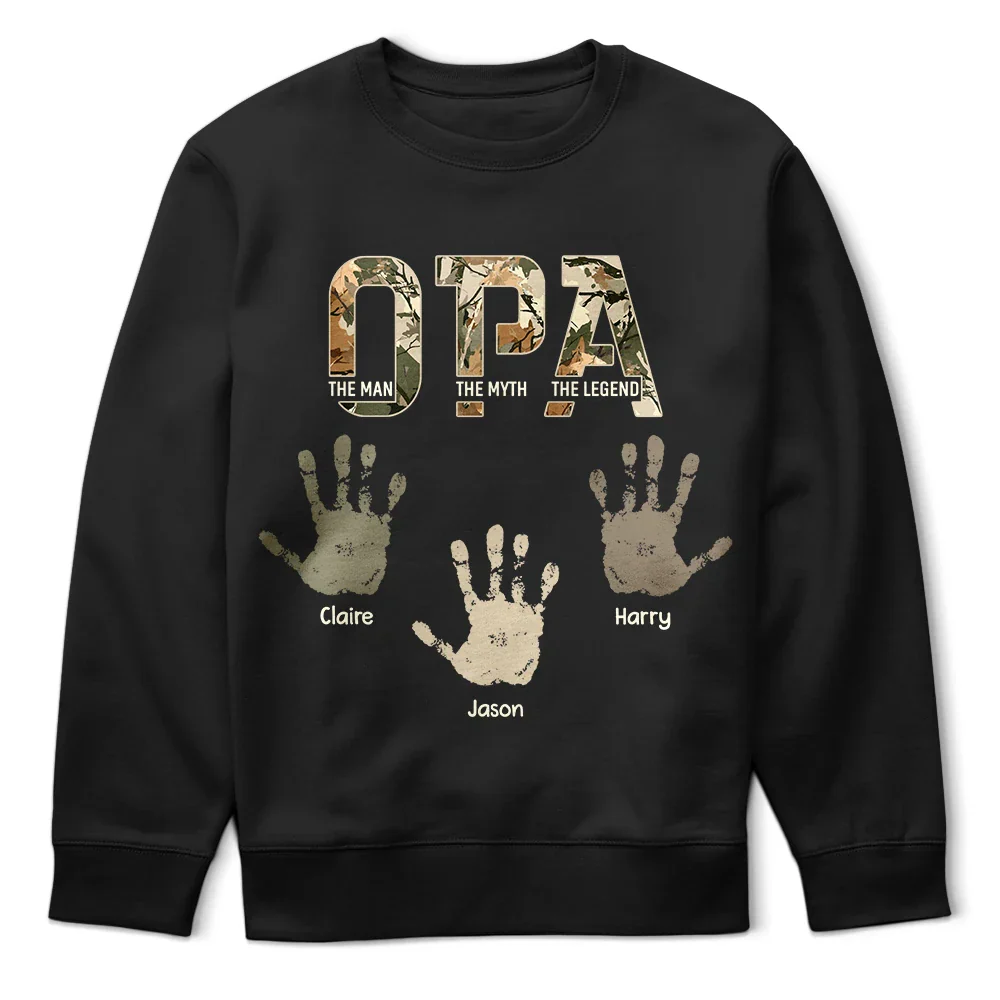 Dad Papa The Man Myth Legend Kid Handprint - Personalized T Shirt - Image 5