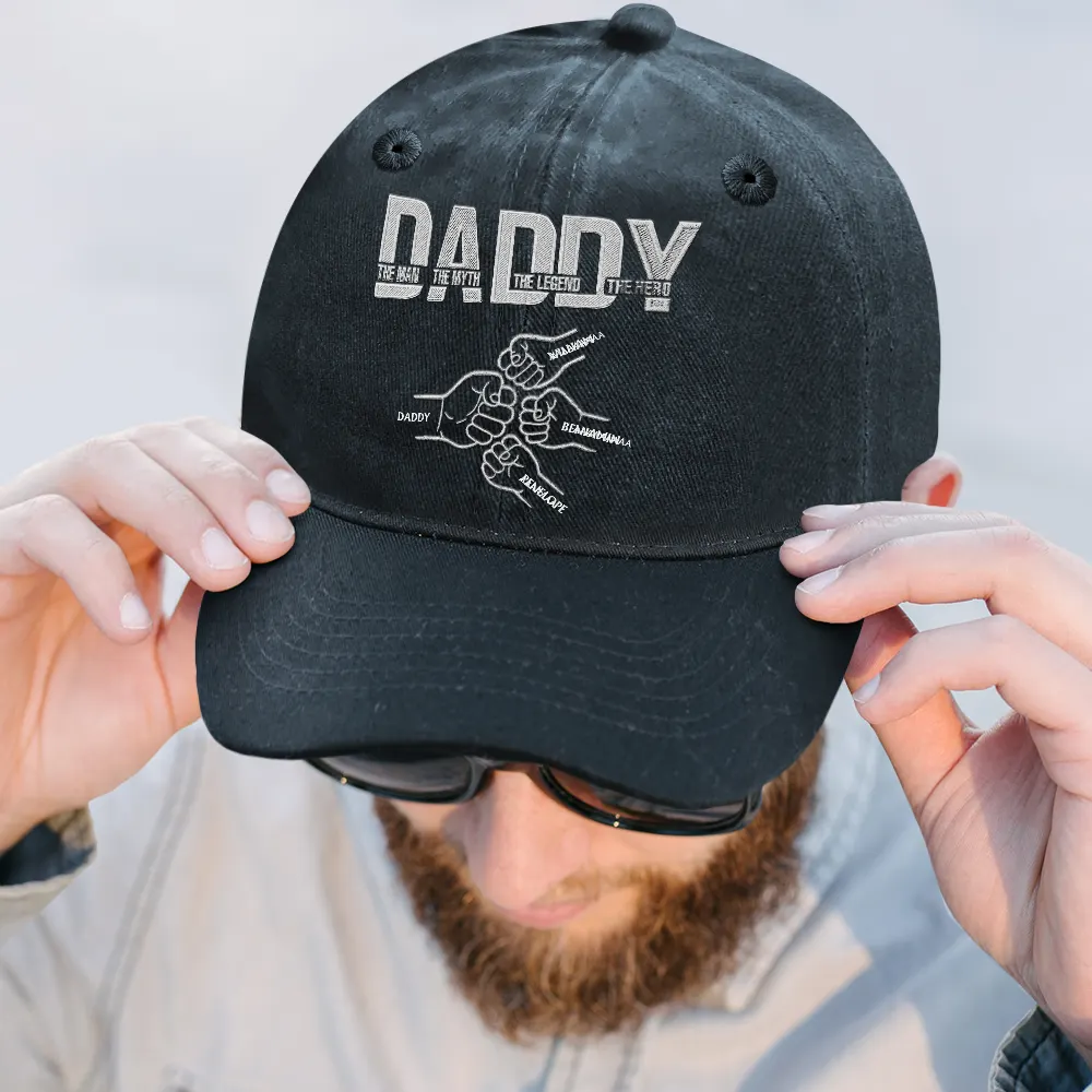 Dad Papa The Man The Myth The Legend - Personalized Vintage Washed Denim Cap - Image 2