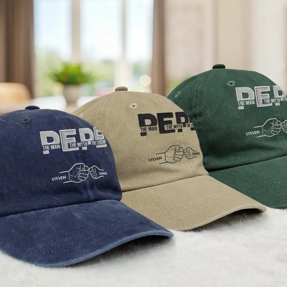 Dad Papa The Man The Myth The Legend - Personalized Vintage Washed Denim Cap - Image 3