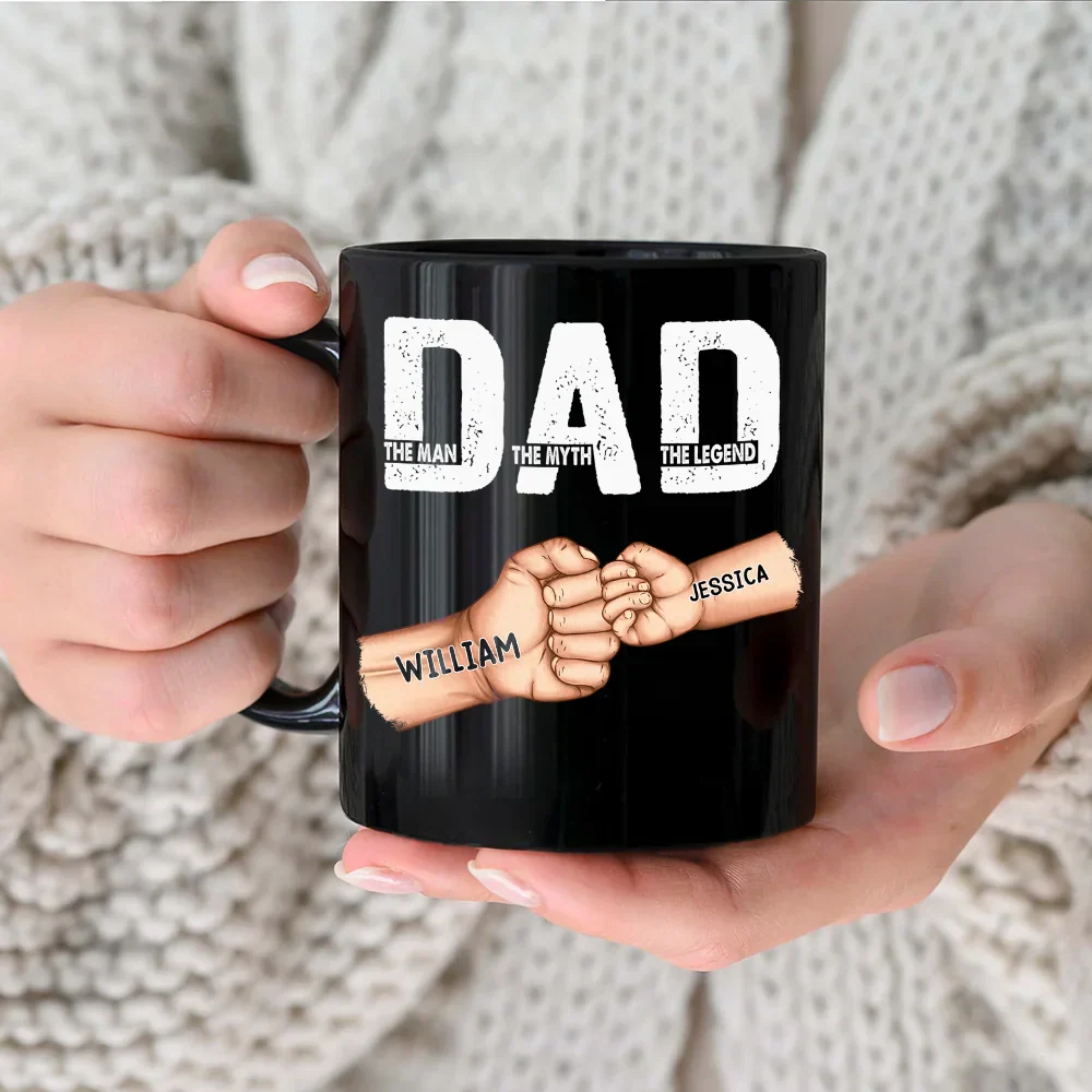 Dad The Man The Myth The Legend Fist Bump - Personalized Black Mug - Image 3