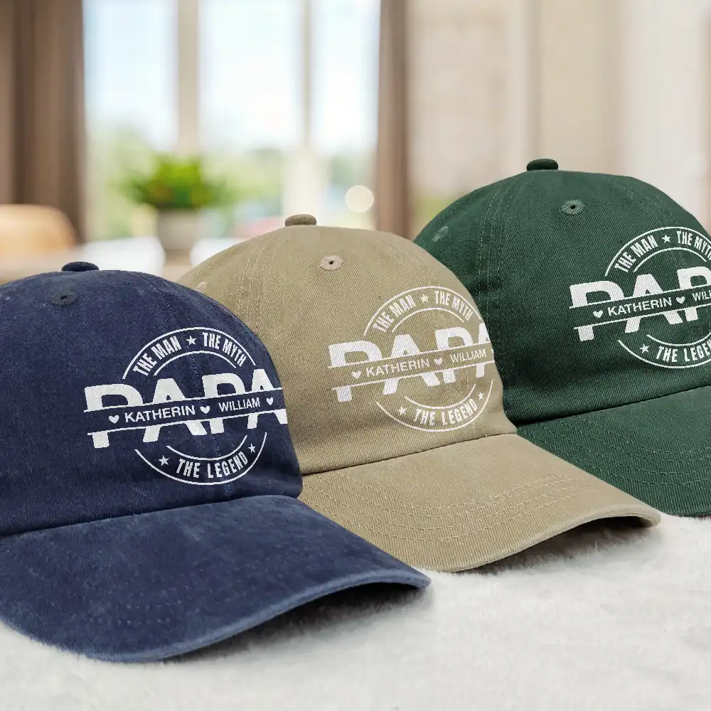 Dad The Man The Myth The Legend - Personalized Vintage Washed Denim Cap - Image 3