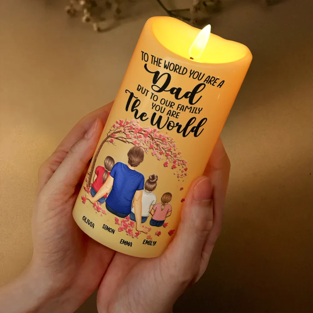 Dad To Us You Are The World - Personalized Flameless LED Candle - Image 3