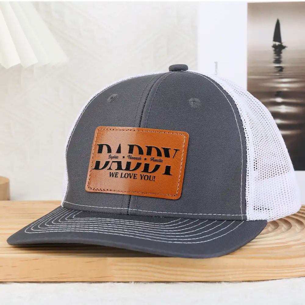 Dad We Love You - Personalized Leather Patch Hat - Image 4