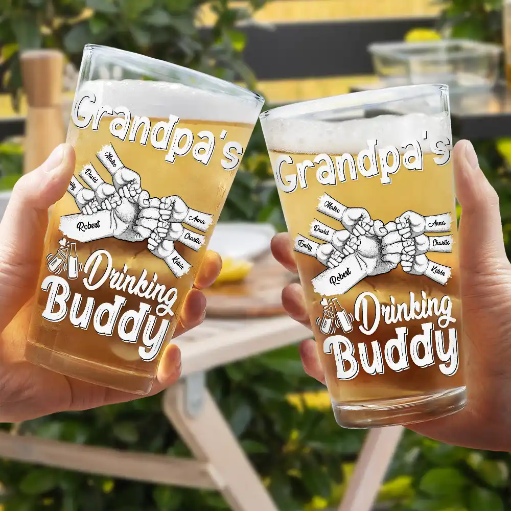 Daddy Drinking Buddy Funny Baby And Dad - Personalized Beer Glass - Image 5