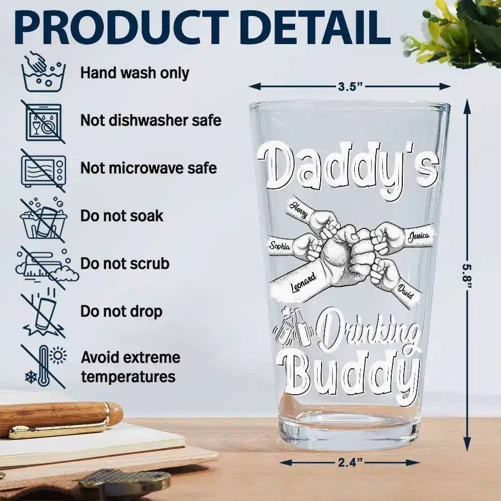 Daddy Drinking Buddy Funny Baby And Dad - Personalized Beer Glass - Image 6
