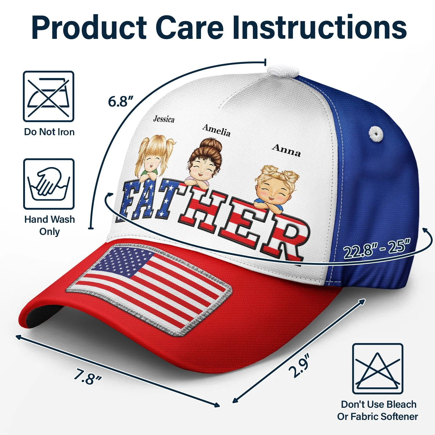 Daddy Papa Stars And Stripes - Gift For Father, Grandpa, Grandfather - Personalized Classic Cap - Image 6