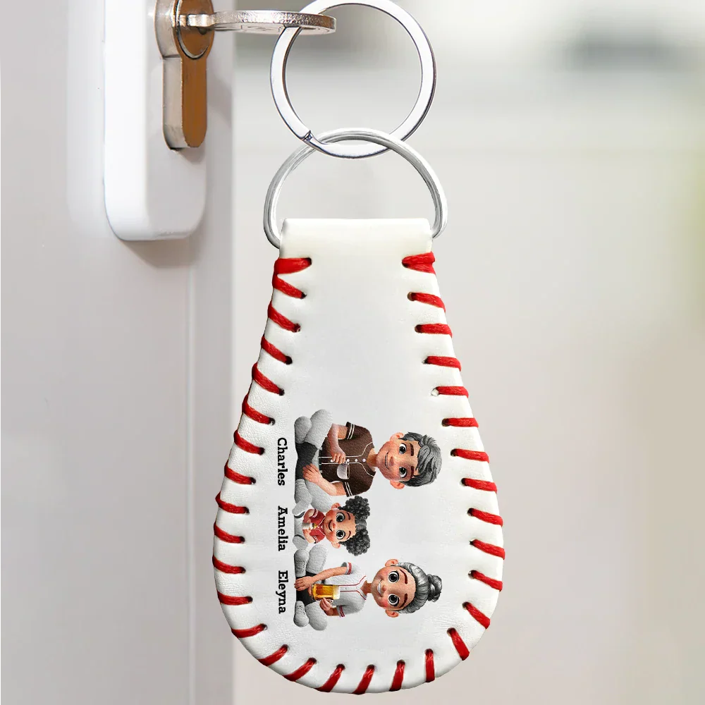 Daddy's Dream Team - Personalized Leather Baseball Keychain - Image 3