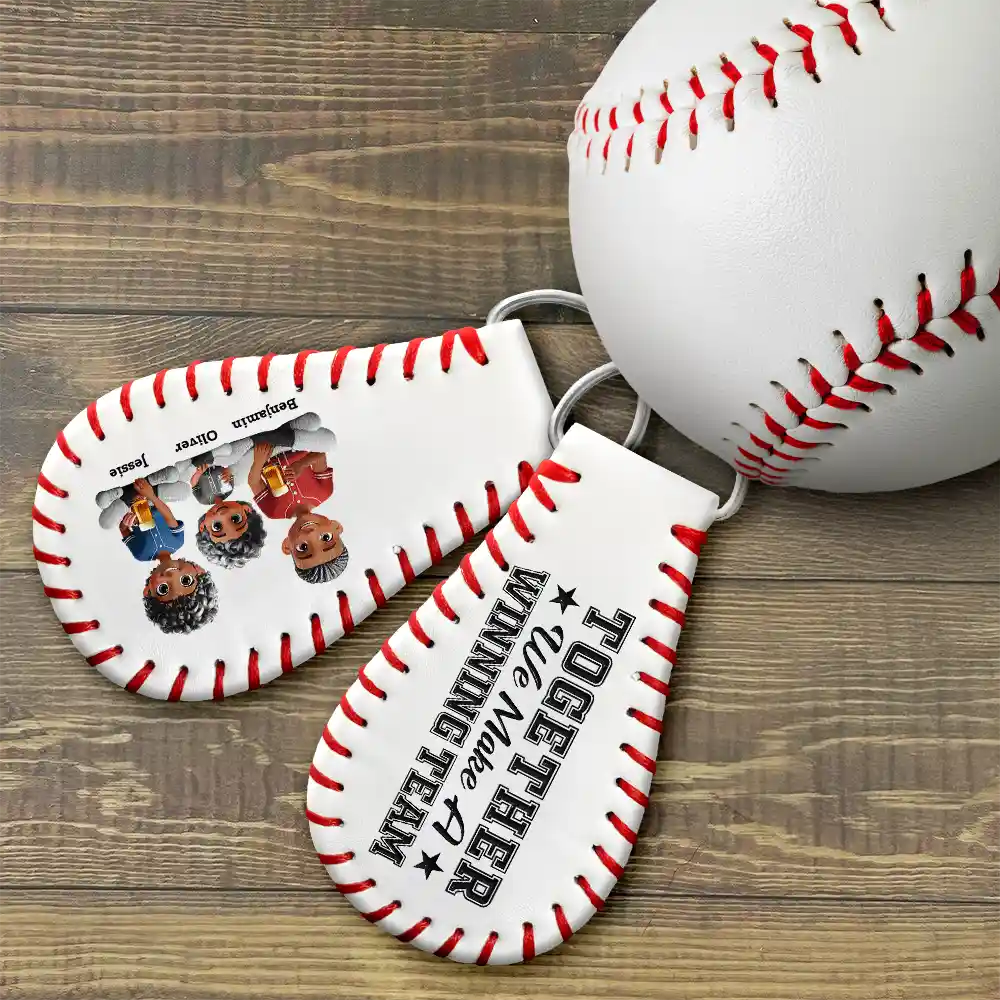 Daddy's Dream Team - Personalized Leather Baseball Keychain - Image 4