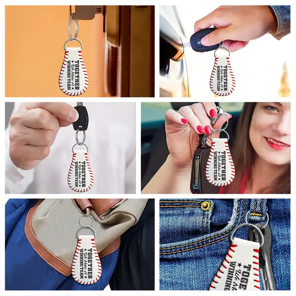 Daddy's Dream Team - Personalized Leather Baseball Keychain - Image 6