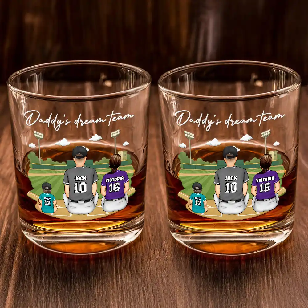 Daddy's Dream Team - Personalized Whiskey Glass - Image 2