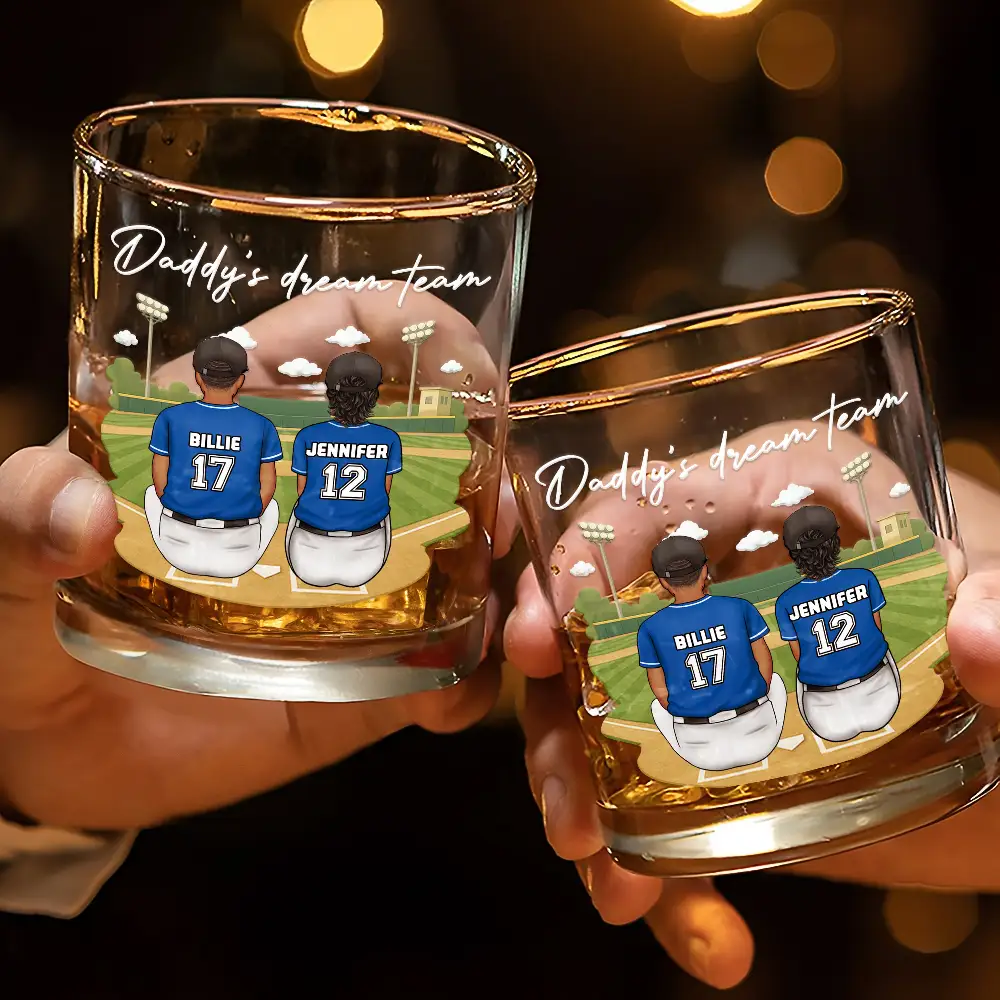 Daddy's Dream Team - Personalized Whiskey Glass - Image 3