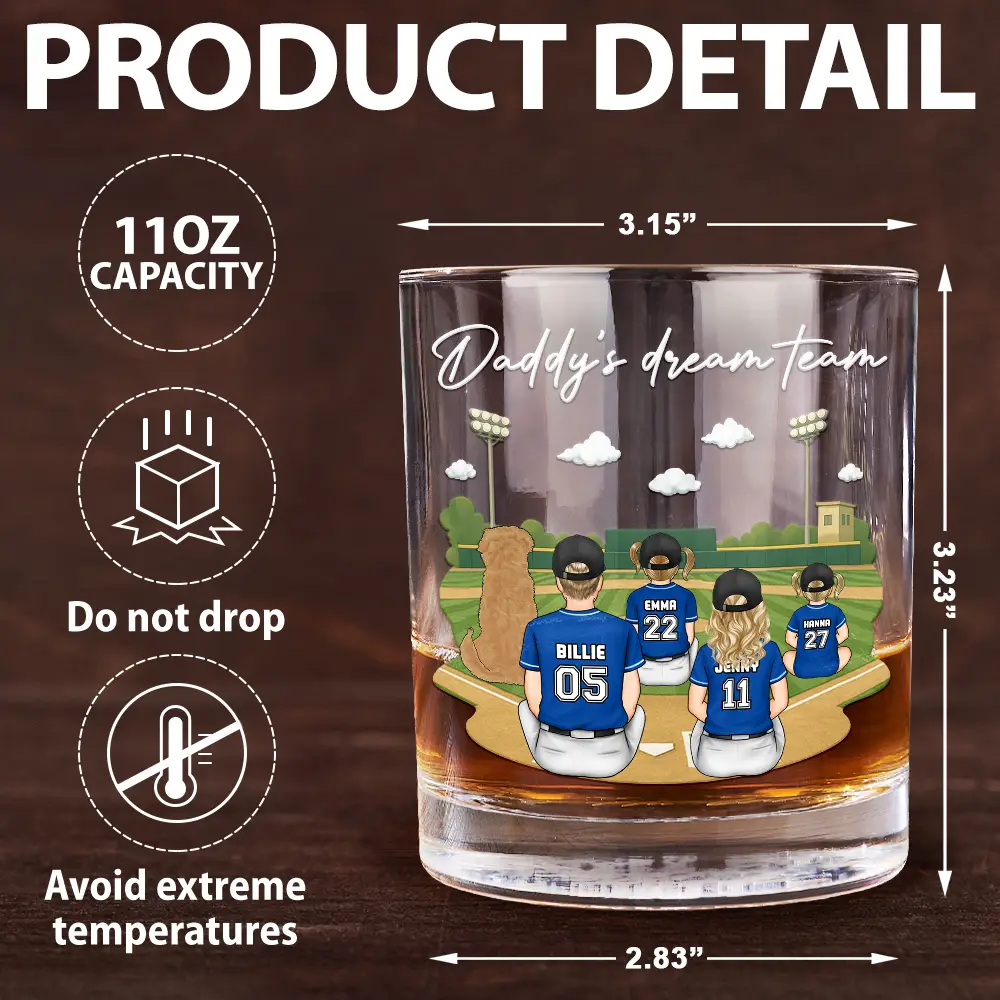 Daddy's Dream Team - Personalized Whiskey Glass - Image 5