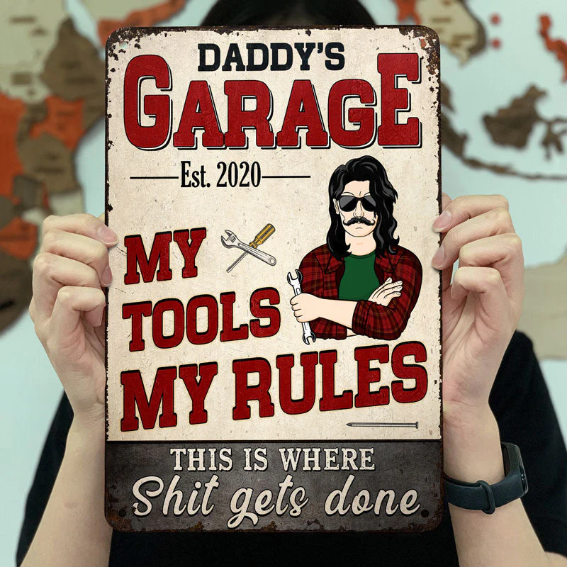 Daddy's Garage My Tools My Rules - Garage Signs - Personalized Custom Classic Metal Signs - Image 3