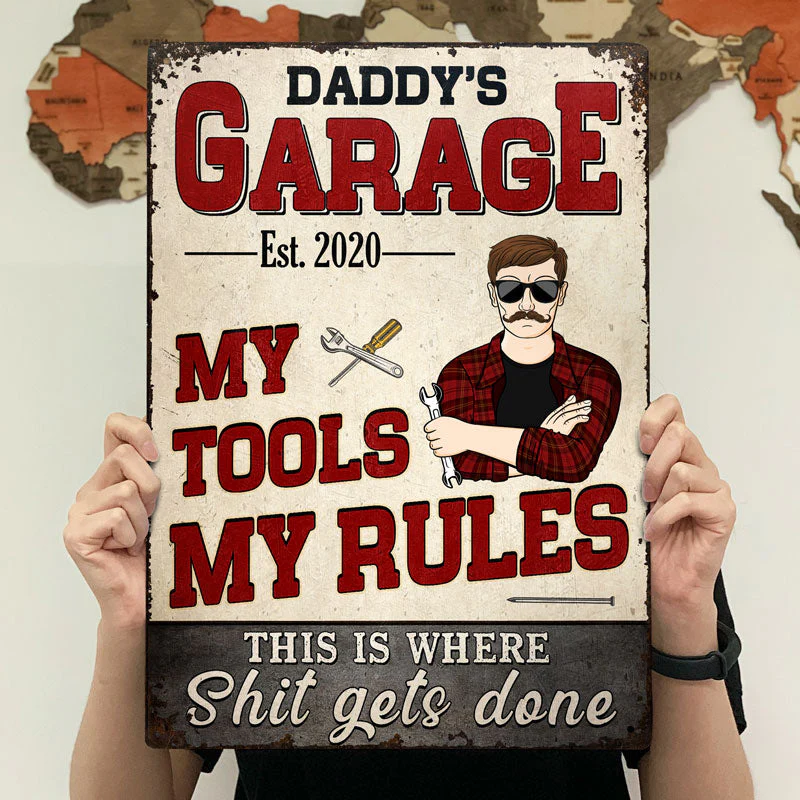 Daddy's Garage My Tools My Rules - Garage Signs - Personalized Custom Classic Metal Signs - Image 4