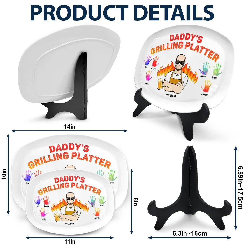 Daddy's Grilling Platter - Gift For Dad, Father, Grandfather, Grandpa - Personalized Plate - Image 5