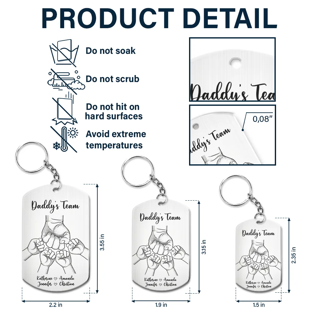 Daddy's Team Fist Bump - Personalized Aluminum Keychain - Image 5