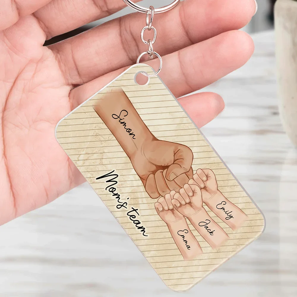 Daddy's Team Hand Punch - Personalized Acrylic Keychain - Image 4