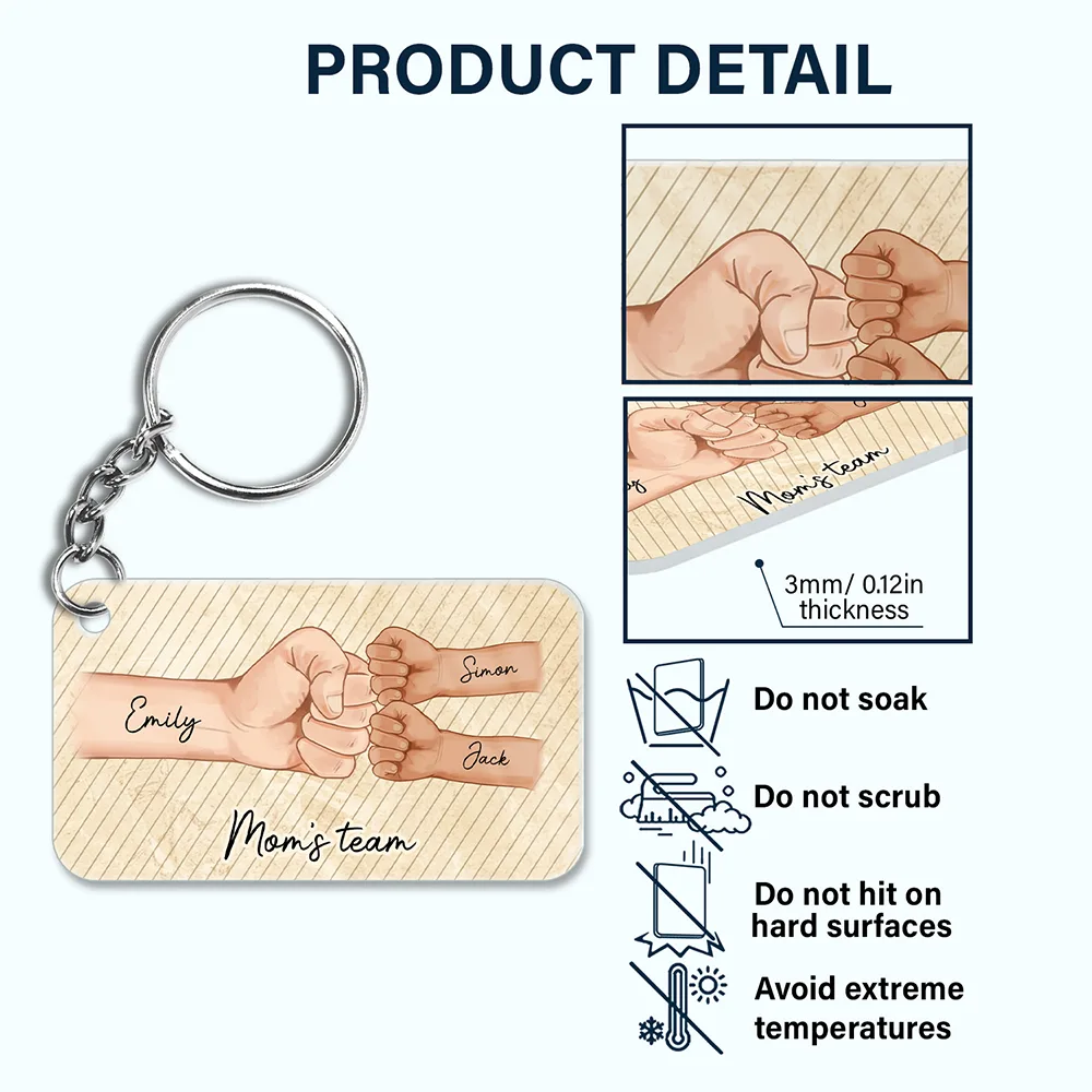 Daddy's Team Hand Punch - Personalized Acrylic Keychain - Image 5