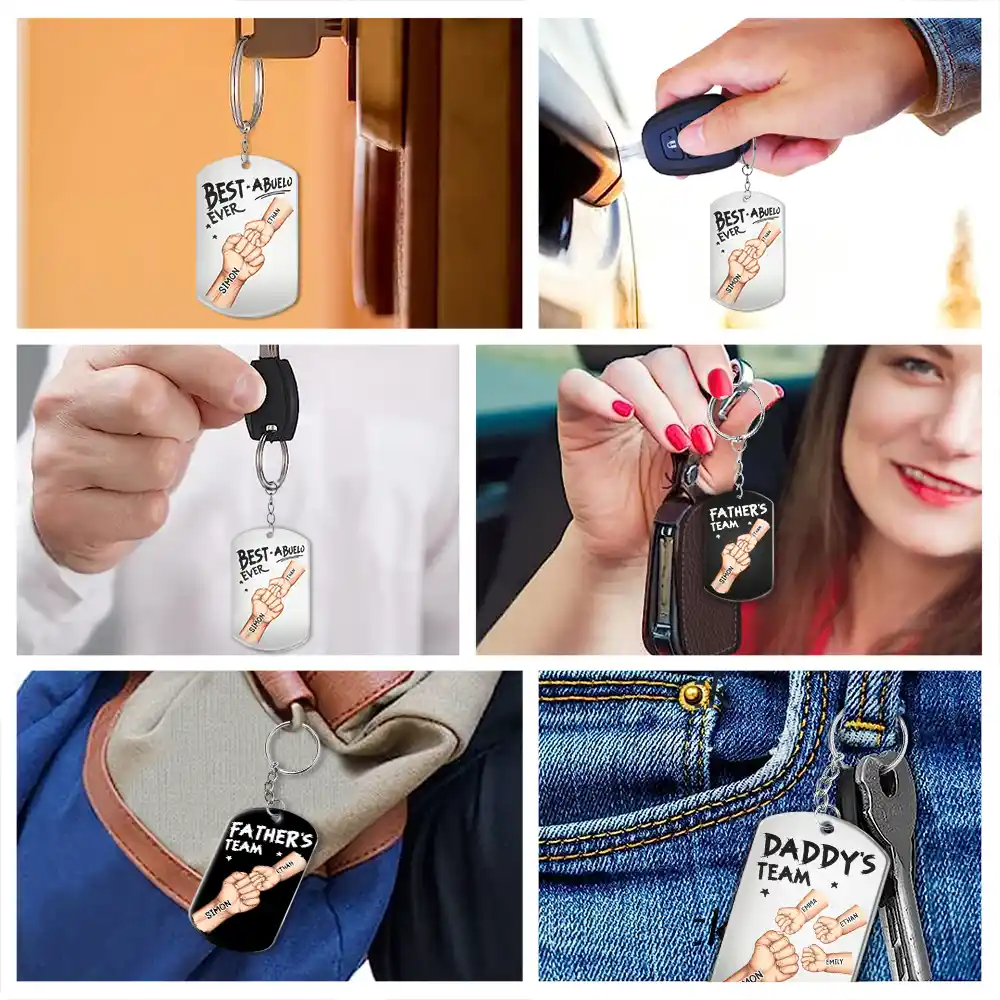 Daddy's Team Hand Punch - Personalized Aluminum Keychain - Image 6