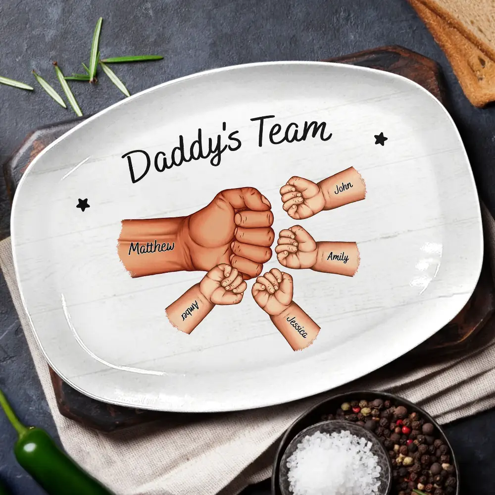 Daddy's Team Hand Punch - Personalized Plate - Image 2