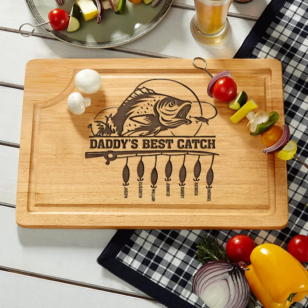 Dad's Best Catch - Personalized Wooden Cutting Board - Image 2