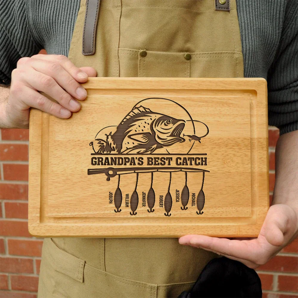 Dad's Best Catch - Personalized Wooden Cutting Board - Image 3
