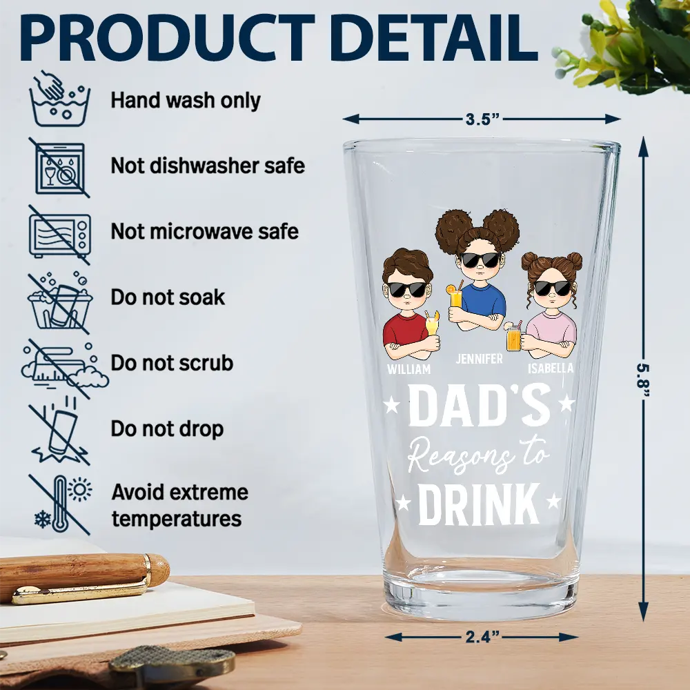 Dad's Reasons To Drink - Personalized Beer Glass - Image 5